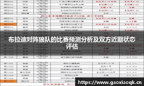 布拉迪对阵狼队的比赛预测分析及双方近期状态评估